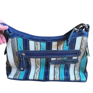 Vintage Leather Croc Striped Multicolor Shoulder Bag